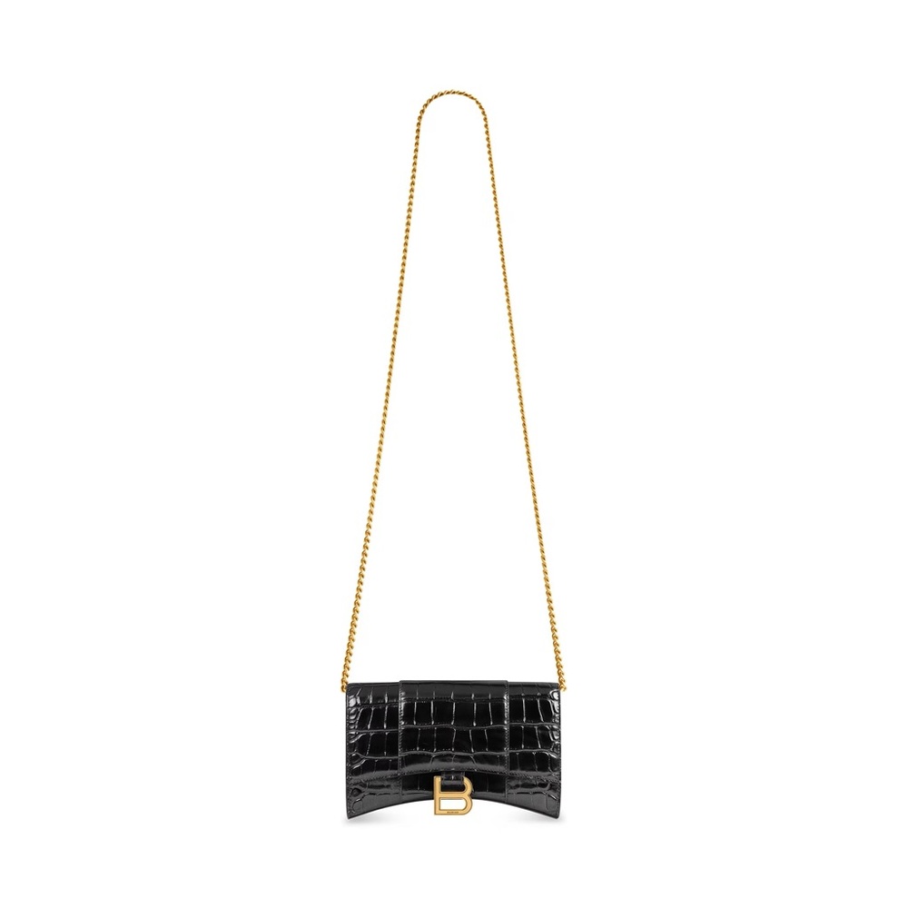 SOLD! BALENCIAGA HOURGLASS WALLET ON CHAIN CROCODILE EMBOSSED IN BLACK